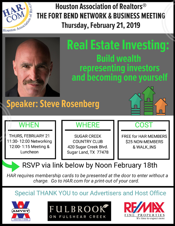 Steve Rozenberg speaking at HAR February 2019 event on Real Estate investing